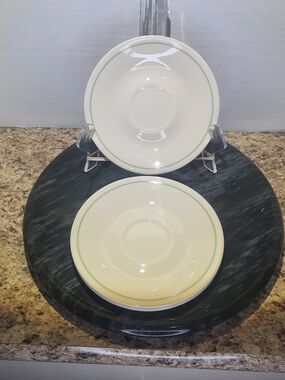 Corelle Ivory Saucers With Green Rim